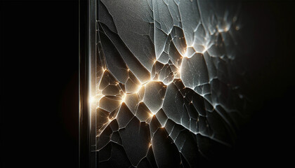 A Broken of technology with cracked glass on black background. Digital blue light glowing on cracked. - obrazy, fototapety, plakaty
