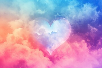 Fototapeta na wymiar Colorful sky Heart shaped cloud background, valentines day concept