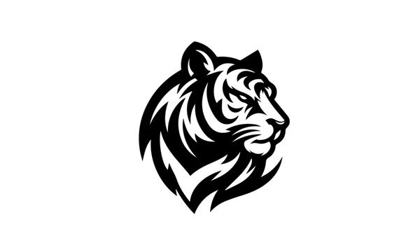 tiger face mascot dominant logo design , silhouette , mascot black and white logo