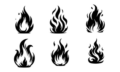 detailed silhouette of a flame icons , black and white silhouettes set
