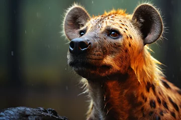 Schilderijen op glas Realistic photo of the hyena's ferocious face © Queensof