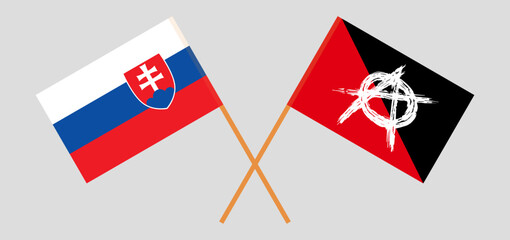 Crossed flags of Slovakia and anarchy. Official colors. Correct proportion