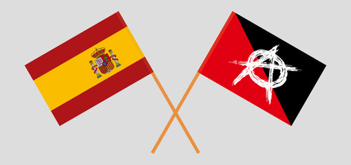Crossed flags of Spain and anarchy. Official colors. Correct proportion