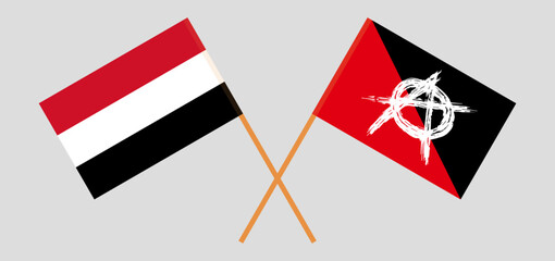 Crossed flags of Yemen and anarchy. Official colors. Correct proportion