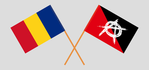 Crossed flags of Romania and anarchy. Official colors. Correct proportion