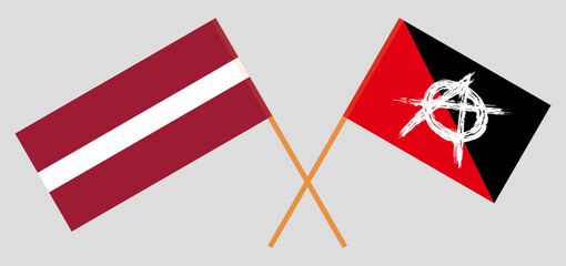 Crossed flags of Latvia and anarchy. Official colors. Correct proportion