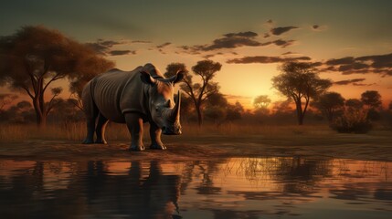 A rhinoceros standing in a field
