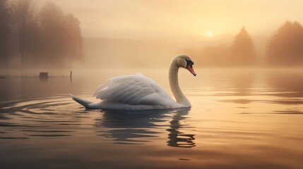 The Swan's Misty Lake