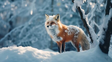 A fox standing in the snow
