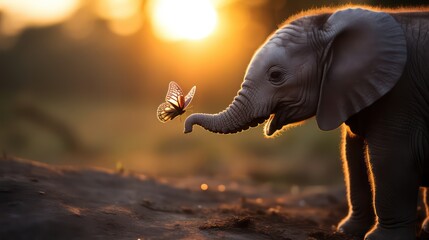 An elephant with a butterfly on its trunk
