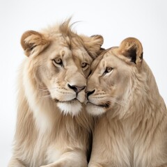 A couple of lions cuddling
