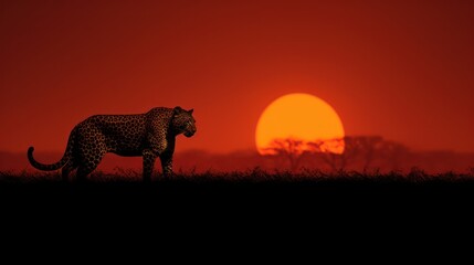 A tiger with a sunset in the background