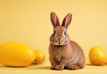Fototapeta na wymiar easter bunny and eggs isolated on plain background