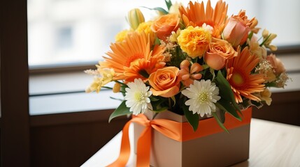bouquet of gerbera, tulips, and summer flowers for a Florida wedding; orange roses, lilies, and gerbera flowers