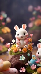 spring flowers and butterflies beautiful spring wallpapers, in the style of adorable toy sculptures, carved animal figures, detailed character design - generative ai