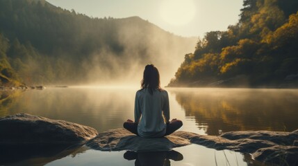 Serene meditation in nature: embracing tranquility, mindfulness, and relaxation - obrazy, fototapety, plakaty