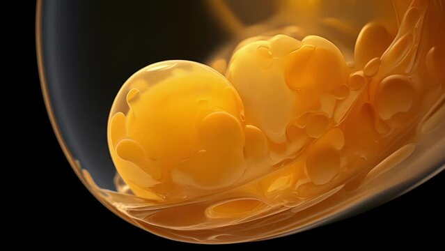 Closeup image showcasing the yolk sac firmly attached to a developing human embryo, illustrating its key role in providing nourishment during the early stages of growth.