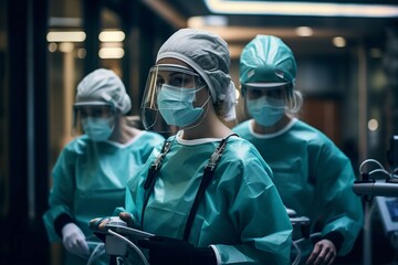 Doctors and nurses in special equipment wearing doctor clothes. generative ai
