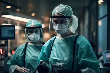 Doctors and nurses in special equipment wearing doctor clothes. generative ai