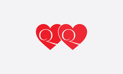 Fototapeta premium Hearts shape QQ. Red heart sign letters. Valentine icon and love symbol. Romance love with heart sign and letters. Gift red love