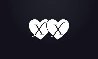 Hearts shape XX. Red heart sign letters. Valentine icon and love symbol. Romance love with heart sign and letters. Gift red love