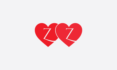 Hearts shape ZZ. Red heart sign letters. Valentine icon and love symbol. Romance love with heart sign and letters. Gift red love