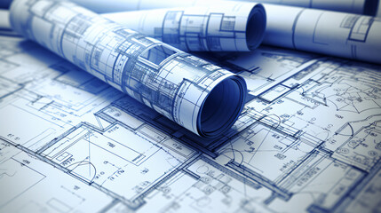 Project plan background with blueprints