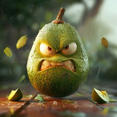 Digital painting of angry avocado.