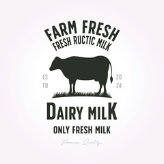 vector fresh natural milk logo. typography design with livestock silhouettes. template for dairy farming and milk business - shop, market, packaging and menu