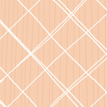 Abstract doodle grid with peach background. Squiggle and scribble texture of hand drawn uneven lines. Geometric textured backgroung for textile, cover, wrapping paper, wallpaper design.