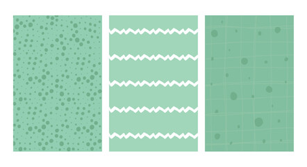 Simple Geometric Hand Drawn green Irregular Patterns. Doodle Checkered simple drawing with textures. Poster set.