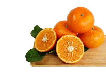 Tangerines and halves on a white background

