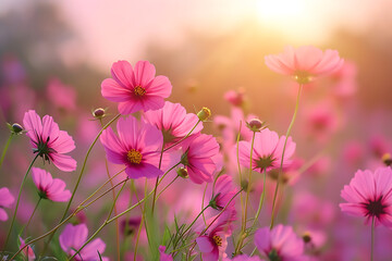 pink cosmos flowers in spring