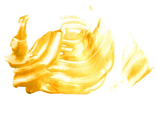 Golden paint strokes on a white background
