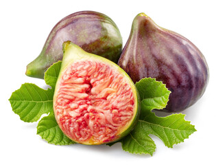Fig fruits and slice of fig isolated on white background.
