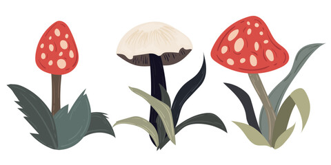 Halloween hand drawn Fly agaric. Flat vector illustration isolated on white background.