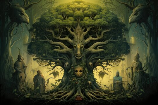 Ancient forest guardians, towering tree ents with deep-rooted wisdom - Generative AI