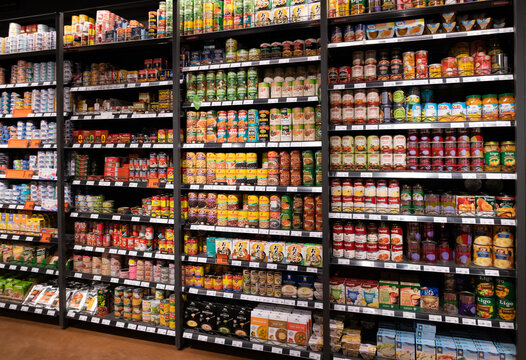 CHIANGMAI, THAILAND - January 10,2024 -Canned Foods on the shelves at RimPing supermarket