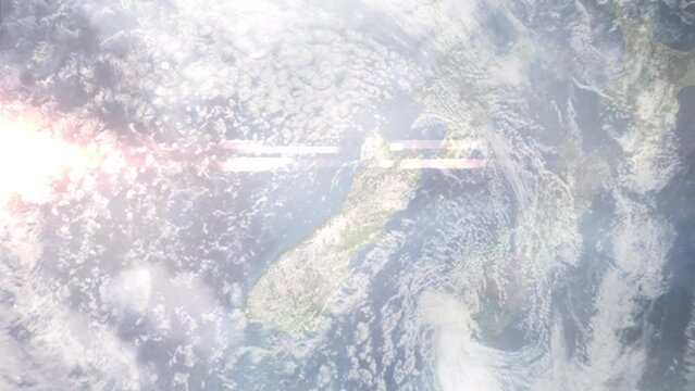 Zoom in from space and focus on Greymouth, New Zealand. 3D Animation. Background for travel intro. Elements of this image furnished by NASA.