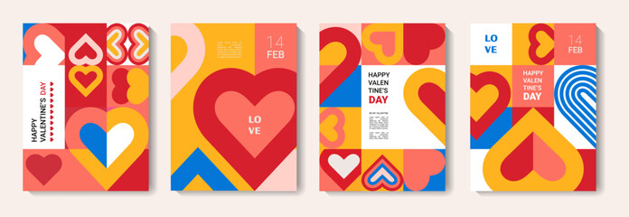 set of Valentine's Day posters, greeting card, banner, label, sale promotion template, cover in geometric style. Bauhaus. Geometric print, geometric pattern	