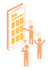 スマホでオンラインショッピングをする人のイラスト素材