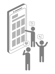 スマホでオンラインショッピングをする人のイラスト素材