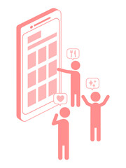 スマホでオンラインショッピングをする人のイラスト素材