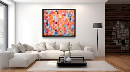 A visually appealing arrangement featuring an isolated mosaic of vibrant squares and rectangles on a white background, showcasing the bold and textured design of this modern abstract artwork.