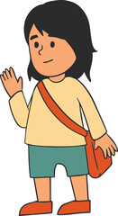 Little Girl With Slingbag Waving Hand