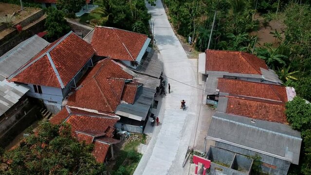 aerial view of rural situation with concrete road in cianjur, west java indonesia