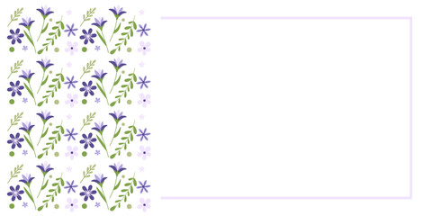 Purple floral frame. Spring crocuses on a white background. Editable template for card, invitation, label, scrapbooking. Vector illustration.