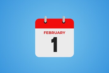 01 February 2024 calendar icon on blue background. Illustration design. 