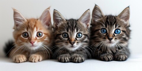 An adorable trio of kittens: cute, fluffy and adorable, showcasing the beauty of playful and curious feline companions.