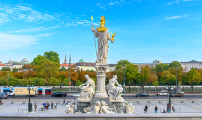 The statue of Athena Pallada goddess front of Austrian Parliament Building in Vienna, Austria	
